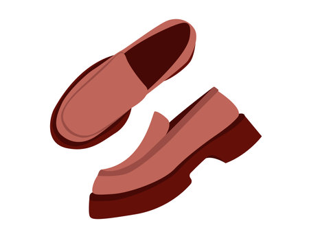 Concept Footwear beige brown platform sliders shoes. This is a cartoon-style illustration of a pair of beige and brown platform sliders, designed as flat vector art. Vector illustration.のイラスト素材