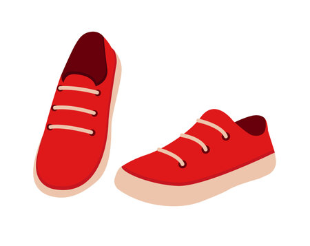 Concept Footwear platform sneakers red shoes. This illustration features a pair of red platform sneakers in a casual style. The design is shown in a flat, vector format. Vector illustration.のイラスト素材