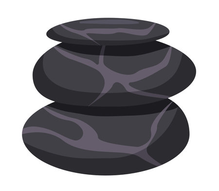 Concept Spa stones with texture stack. This is a flat web illustration concept featuring black and grey stone textures, designed for a spa salon. Vector illustration.のイラスト素材