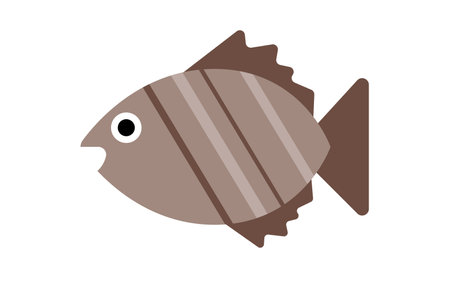Concept Underwater fishes brown oval fish with diagonal strip. This illustration is a flat vector cartoon concept depicting an underwater scene with a brown oval fish. Vector illustration.のイラスト素材