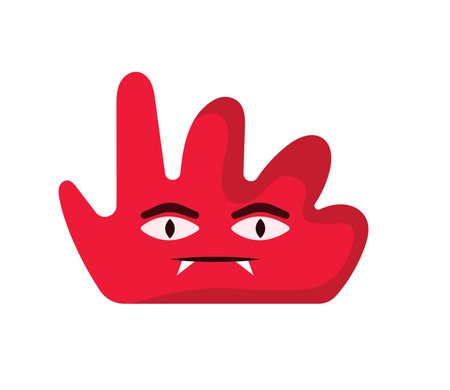 Concept Cartoon viruses. This illustration is a flat vector cartoon design of a red angry virus on a white background. Vector illustration.のイラスト素材