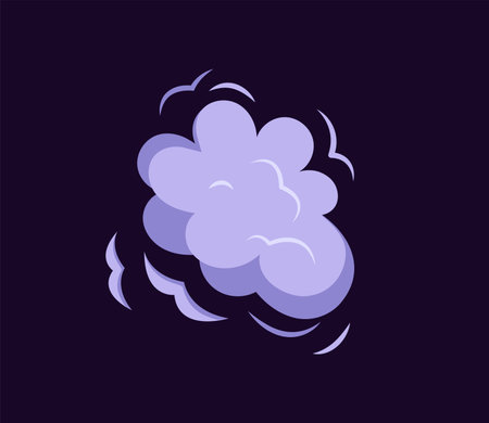 Concept Boom explosion clouds. This is a flat, cartoon-style illustration depicting an explosion or "boom" against a dark background. Vector illustration.のイラスト素材
