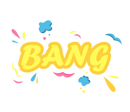 Concept Text BANG. This illustration features a bold, attention-grabbing "bang" text in bright colors against a simple, flat background. Vector illustration.のイラスト素材
