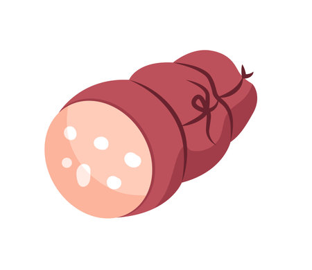 Concept Meat product sausage. This is a flat-style cartoon illustration of a concept related to meat products, specifically sausages. Vector illustration.のイラスト素材