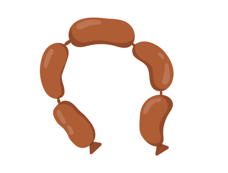 Concept Meat sausages. The illustration depicts a cartoon sausage, representing a meat product concept. The artwork has a flat style and is designed for web use. Vector illustration.のイラスト素材