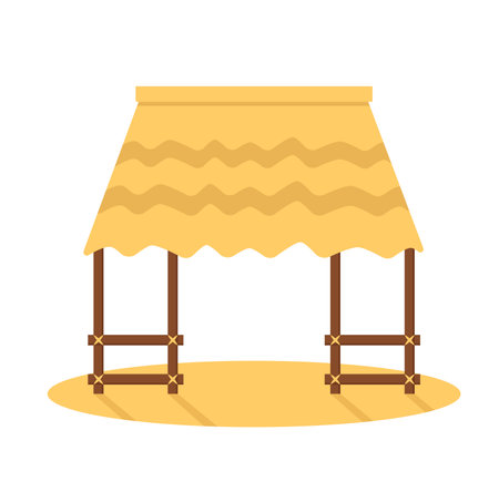 Concept Hawaii beach bungalow. This is a flat illustration of a bungalow located on a sandy beach in Hawaii. Vector illustration.のイラスト素材