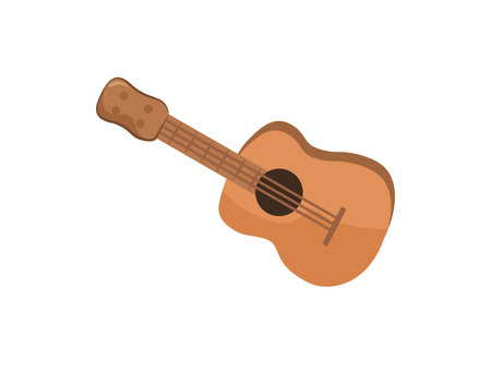 Concept Hawaii beach guitar. This is a flat, cartoon-style illustration of a guitar on a white background, with a Hawaiian beach theme. Vector illustration.のイラスト素材