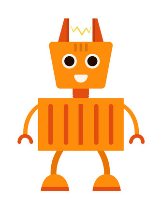 Concept Robot. The illustration depicts a flat, web, cartoon-style, and colorful orange robot on a white background. Vector illustration.のイラスト素材