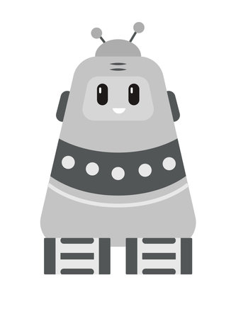 Concept Robot. This is an illustration of a grey cute robot on a white background. The robot is designed in a flat style with simplified shapes and minimal details. Vector illustration.のイラスト素材