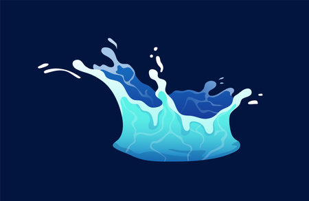 Concept Water splash. This flat vector design of a water splash on a black background is a perfect concept for a website or other digital media. Vector illustration.のイラスト素材