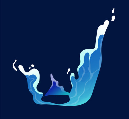 Concept Water splash. The gradient blue color of the water splash in this design helps to give it a sense of depth and adds visual interest to the overall illustration. Vector illustration.のイラスト素材