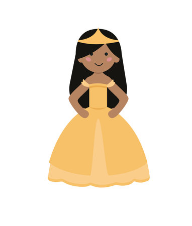 Concept Cartoon medieval fairy tale character princess. This illustration is a flat vector design that features a character from a fairy tale, a yellow princess. Vector illustration.のイラスト素材