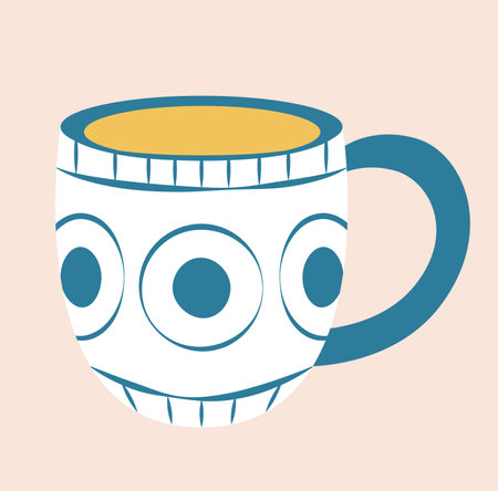 Concept Modern cup mug jar. This illustration features a flat vector design concept of a modern white cup with blue geometric figures. Vector illustration.のイラスト素材