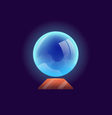Concept Magic element ball. A mesmerizing flat vector illustration created for web use, portraying a magical cartoon concept on a dark background. Vector illustration.のイラスト素材