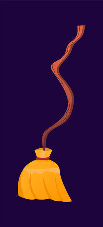 Concept Magic element broom. A bewitching flat vector illustration created for web use, showcasing a magical cartoon concept on a dark background. Vector illustration.のイラスト素材