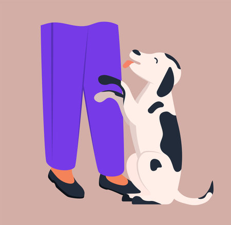 Concept Dog body language. An enchanting flat vector illustration designed for web use, depicting an appealing dog-themed cartoon concept on a white background. Vector illustration.のイラスト素材