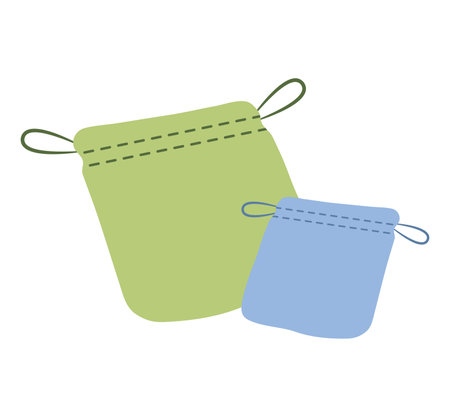 Concept Bath accessories bags. Presenting a charming flat vector illustration designed for web use, this delightful cartoon concept showcases bath accessories . Vector illustration.のイラスト素材