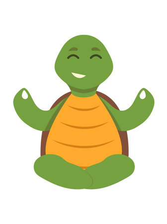 Concept Cartoon turtle. This is a delightful illustration of a cute turtle practicing yoga, depicted in a flat cartoon style. Vector illustration.のイラスト素材