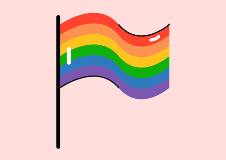 Concept Pride LGBT flag. This flat concept illustration features a colorful LGBT pride flag on a vibrant pink background, representing diversity and inclusivity. Vector illustration.のイラスト素材