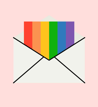 Concept Pride LGBT mail envelop. This flat concept illustration features a cartoon-style vector of a colorful mail envelope in the colors of the pride LGBT flag. Vector illustration.のイラスト素材
