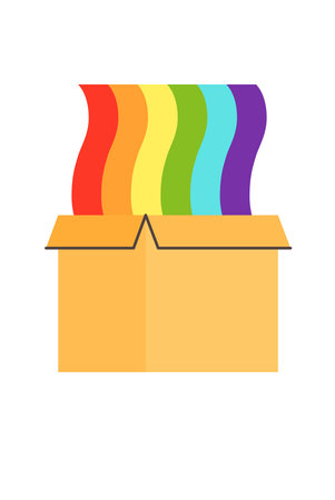 Concept Pride LGBT box. This flat concept illustration features a vector of a colorful box in the colors of the pride LGBT flag, set against a clean white background. Vector illustration.のイラスト素材