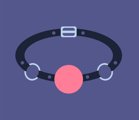 Concept Sex toys bdsm supplements. This flat conceptual illustration features a vector pink gag on a clean purple background. Vector illustration.のイラスト素材