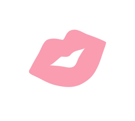 Concept Love moments lips. This illustration depicts a love moment with two cartoon lips about to kiss, rendered in a flat and colorful vector style. Vector illustration.のイラスト素材
