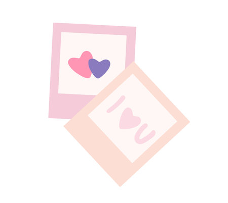 Concept Love moments photocards. This illustration features a set of flat vector photocards with a love theme, designed in a cartoon style on a white background. Vector illustration.のイラスト素材