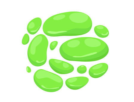 Concept Slime spot. The cartoonish design of this green slime spot illustration is both simple and eye-catching, with a flat, vector style that emphasizes its bright color. Vector illustration.のイラスト素材