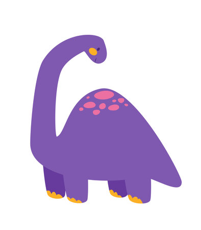 Concept Dinosaurs set. This illustration features cute cartoon dinosaurs in a violet color palette. The design is flat and created using vector graphics. Vector illustration.のイラスト素材