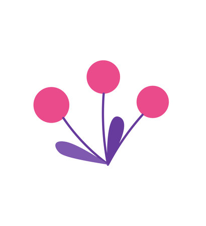 Concept Dinosaurs set plant branch flower. The illustration is a flat vector design that showcases the concept of a pink cartoonish plant branch on a white background. Vector illustration.のイラスト素材