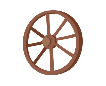 Concept Wild west wheel. The illustration is a flat vector design that features a concept of the Wild West with a cartoonish cowboy wheel on a white background. Vector illustration.のイラスト素材