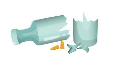 Concept Wild west broken glass bottle bullet cases. The illustration is a flat vector design that features a concept of the Wild West with a cartoonish broken glass bottle. Vector illustration.のイラスト素材