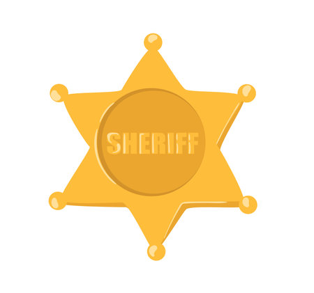 Concept Wild west sheriff symbol police. This is a flat vector illustration with a Wild West concept featuring a cartoonish sheriff symbol police design on a white background. Vector illustration.のイラスト素材