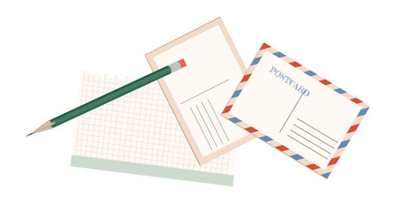 Concept Post mail pencil envelop writing. This is a flat vector illustration with a concept of an envelope and pencil design on a white background. Vector illustration.のイラスト素材