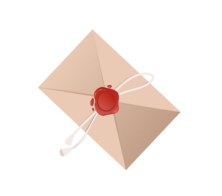Concept Post mail envelop seal. This illustration is a flat vector design of a mail envelope with a seal on a white background. Vector illustration.のイラスト素材