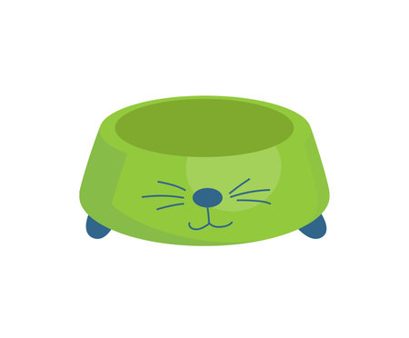 Concept Pet products set. This is a flat vector concept cartoon design featuring a pet product, specifically a green plate for pet food. Vector illustration.のイラスト素材