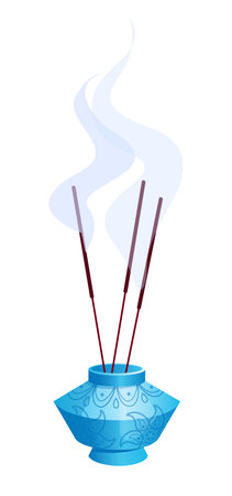 Concept Diwali yoga meditation with lamp light candle aroma sticks. This is a flat vector concept cartoon design featuring an aroma stick for yoga meditation. Vector illustration.のイラスト素材