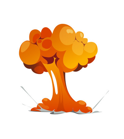Concept Explosion fire smoke. This flat vector concept cartoon design showcases a trace explosion wave spot in a bold and colorful design set against a white background. Vector illustration.のイラスト素材