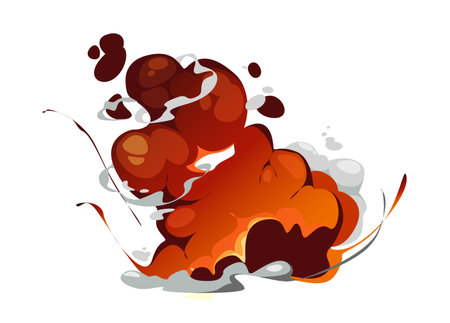 Concept Explosion fire smoke. This flat vector concept cartoon design features a trace explosion wave spot in a minimalist and modern design set against a white background. Vector illustration.のイラスト素材