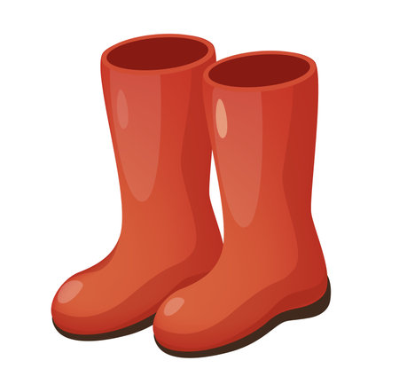 Concept Hello autumn boots waterproof shoes rain. This illustration features a pair of flat, vector, cartoon-style autumn boots. Vector illustration.のイラスト素材