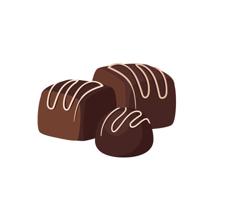 Concept Cocoa chocolate candies dessert. This is an illustration of chocolate candies in a flat, vector style. The concept is a sweet and indulgent treat. Vector illustration.のイラスト素材