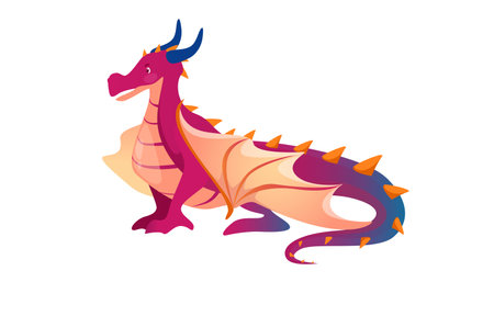 Concept Dragon. The illustration is a flat vector design of a cute cartoon dragon. The concept is fun, with vibrant colors and simple lines giving the design a playful feel. Vector illustration.のイラスト素材