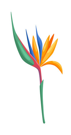 Concept Jungle botany plant branch leaf. This flat design vector illustration showcases a single green branch of a plant on a white background. Vector illustration.のイラスト素材
