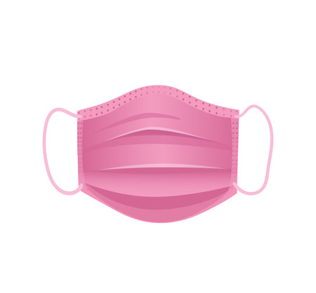 Concept Medical mask. A cartoon-style pink medical mask is the main subject of this illustration. Vector illustration.のイラスト素材