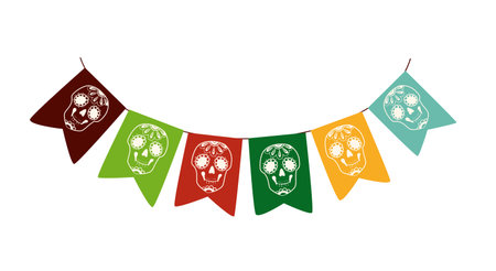 Concept Welcome to Mexico celebration flags. This illustration features a vibrant and colorful display of celebration flags commonly seen in Mexico. Vector illustration.のイラスト素材