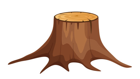 Concept Wood and carpentry stump. The illustration is a flat, vector design featuring a cartoon-style wood stump on a white background. Vector illustration.のイラスト素材