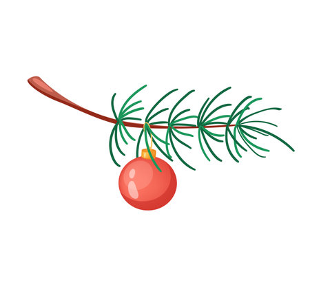 Concept Winter Christmas botany branch with leaf plant. This winter branch illustration is a unique and artistic interpretation of a Christmas tree, with its flat vector design. Vector illustration.のイラスト素材