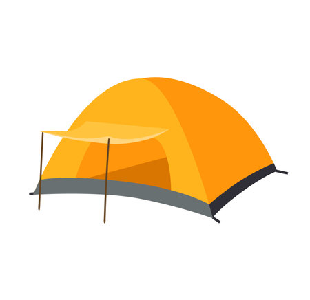 Concept Camping camp. This illustration features a flat vector design of an orange camping tent, situated on a white background. Vector illustration.のイラスト素材