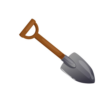 Concept Camping shovel digging tool. This illustration is a flat vector design of a camping shovel on a white background. Vector illustration.のイラスト素材